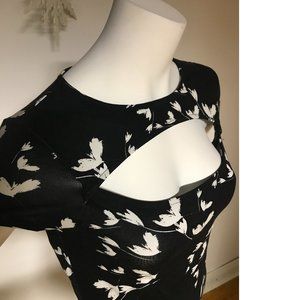 Le Chateau black white floral cut out shirt blouse top short sleeve NWT